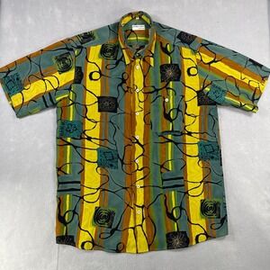 Georg Roth Button Up Mens L Multicolor Abstract Floral Stripe Art Deco Shirt